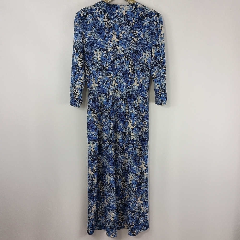 Vintage 80s Homemade Women's Blue Floral Blouson Long Maxi Dress Bloomcore Retro - Picture 9 of 9